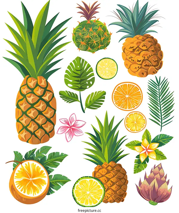 Tropical Fruits and Flowers Illustration