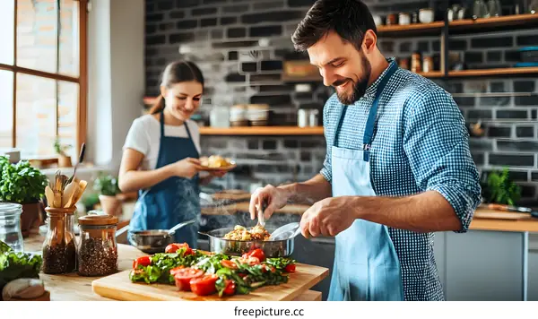 Happy Couple Cooking Together in Kitchen