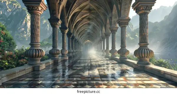 Mystical Elven Architecture Among Verdant Flora