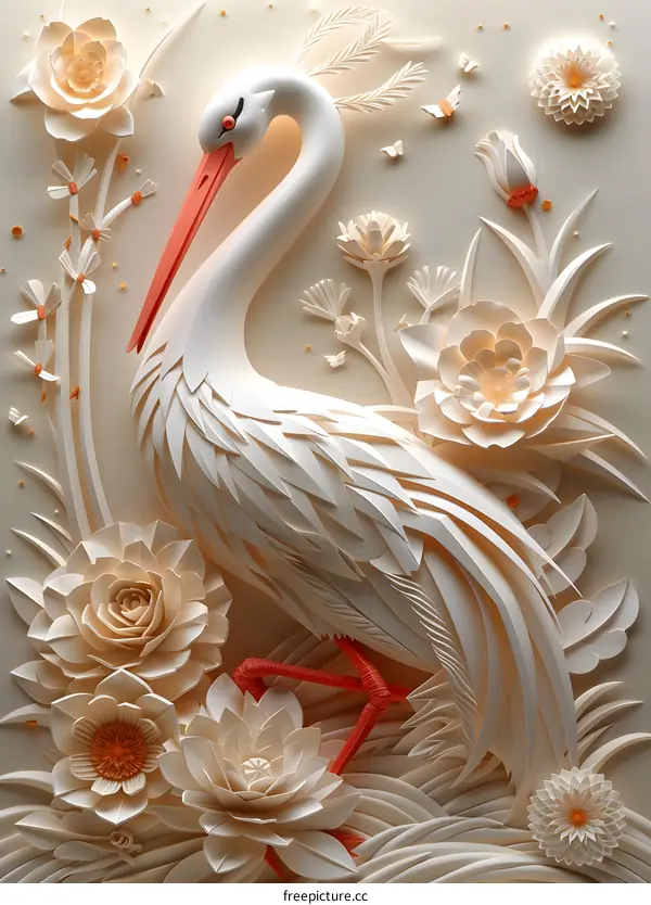 Paper Crane and Flowers