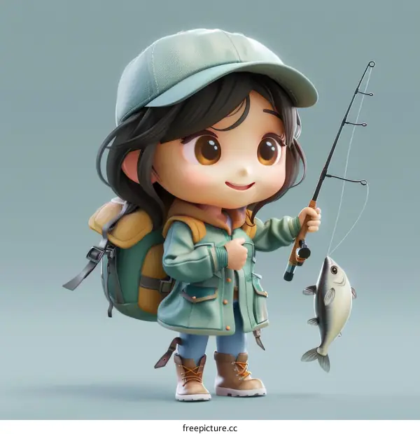 Cute Girl Fishing Character Illustration