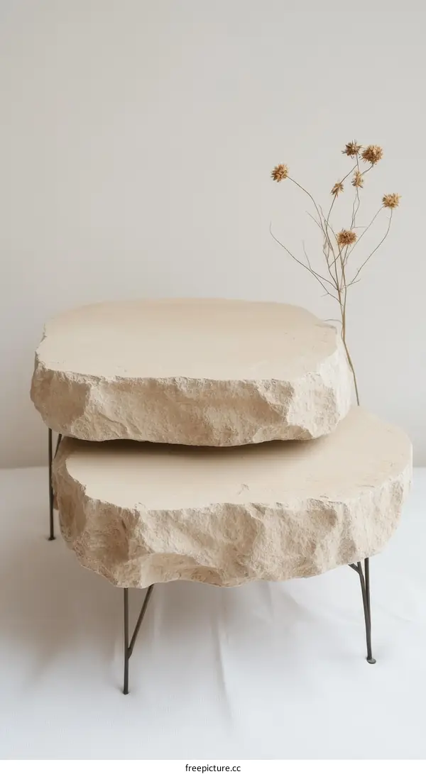 Beige Stone Coffee Tables Minimalist Design