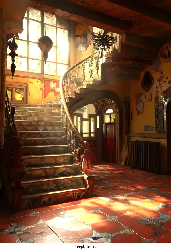 Old Mansion Stairway with Ornate Railing