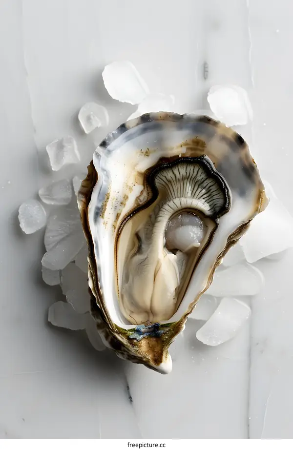 opened oyster with ice
