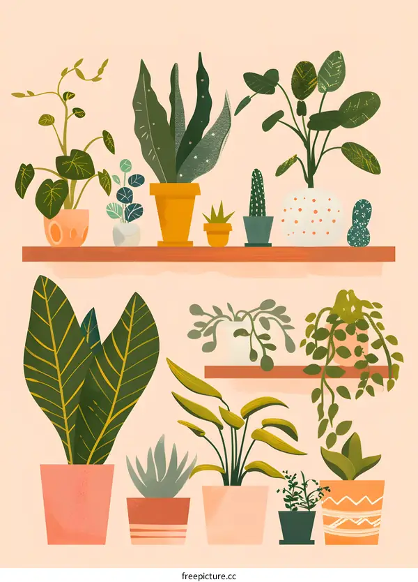 Collection of Potted Plants in a Minimalist Style Illustration