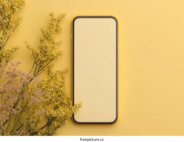 Golden Smartphone with Yellow Flowers Mockup