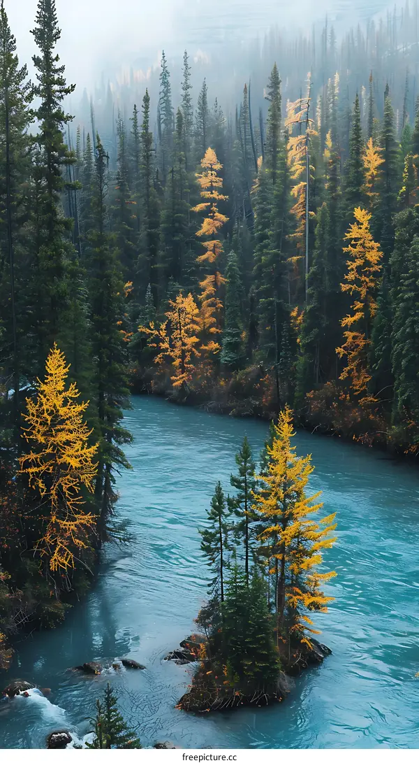 Larch Trees In The Mountains And The River