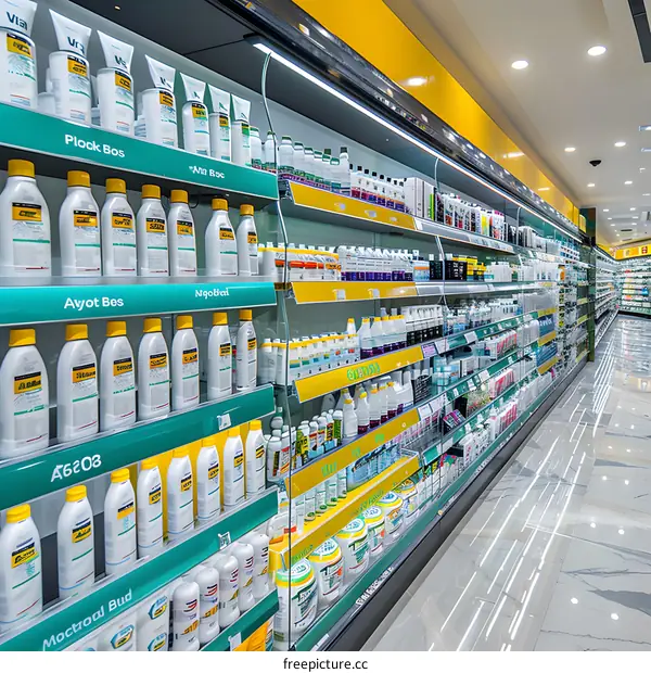 Supermarket Aisle With Variety Of Products On Shelves