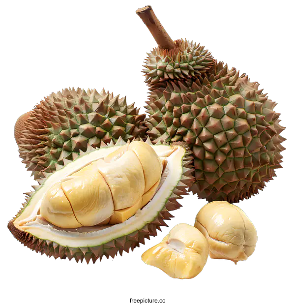 [Transparent Background PNG]Fresh Durian Fruit Isolated on White Background