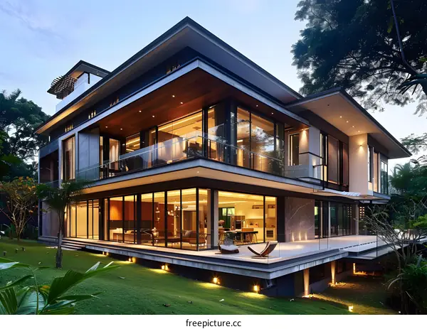 Modern Luxury Home with Glass Walls and Large Windows