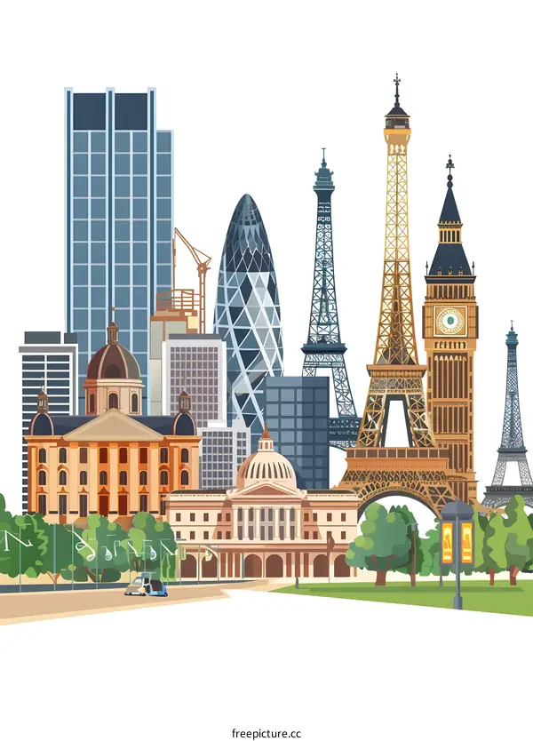 Famous Landmarks Skyline Illustration