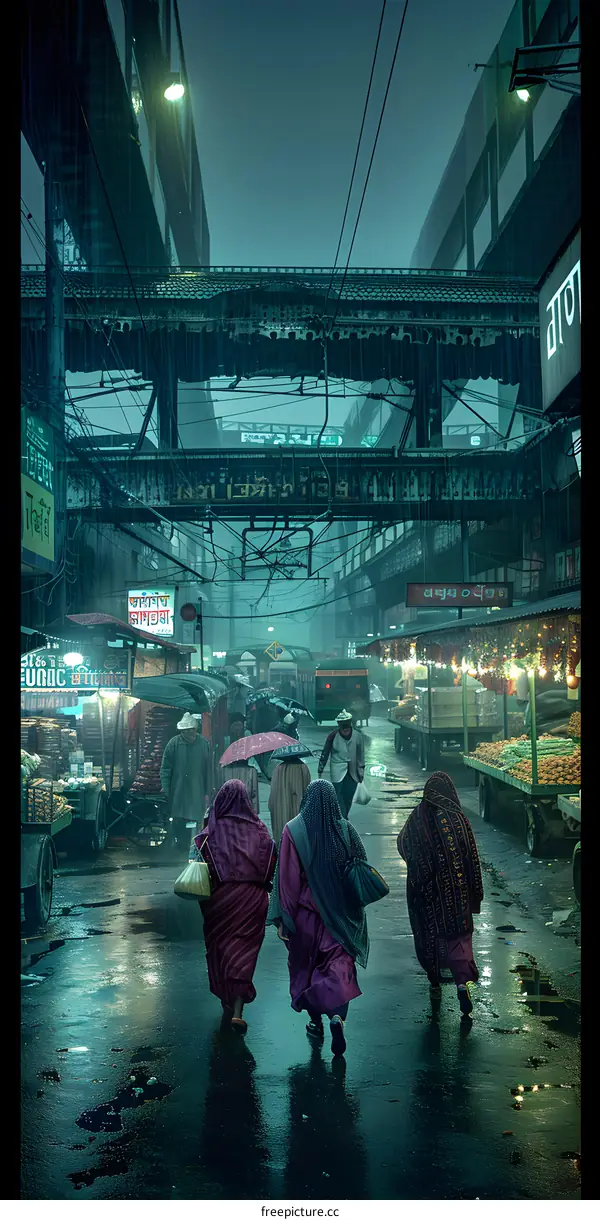 Rainy Day Market Scene in India