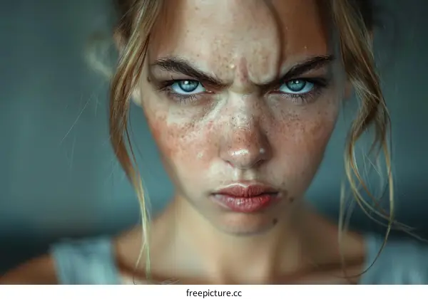 Close-up Portrait of a Woman with an Angry Expression