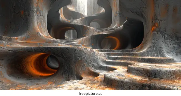 Glowing Orange Caves in Mystical Rocky Terrain