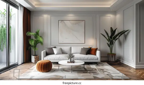 Living Room with Sofa and Floor-to-Ceiling Window