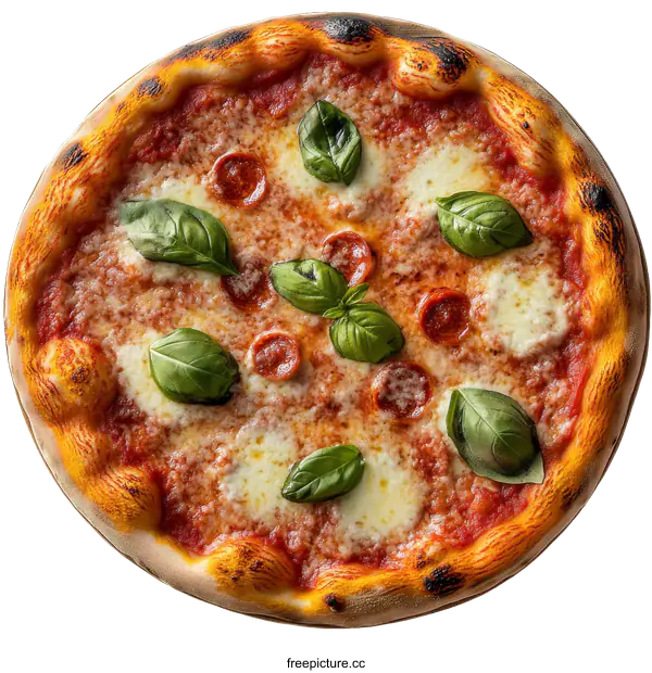 [Transparent Background PNG]Delicious Pepperoni Pizza with Basil