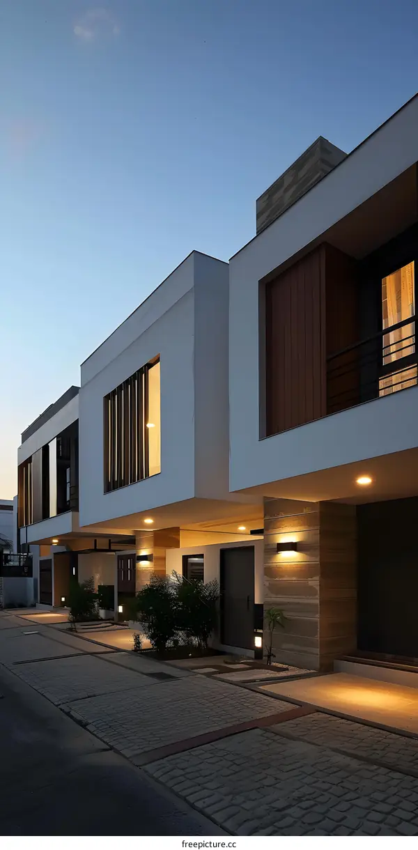 Modern Minimalist Architecture Houses At Dusk