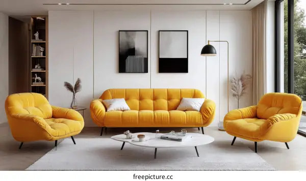 Modern Yellow Living Room Interior Design