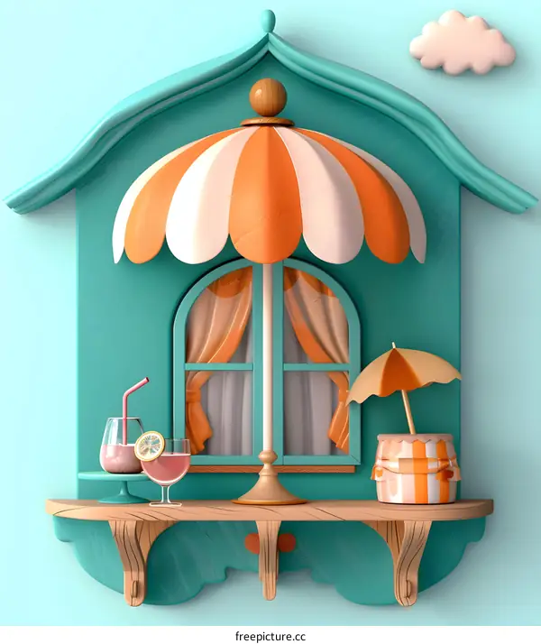 Summertime Window with Two Drinks and Umbrella