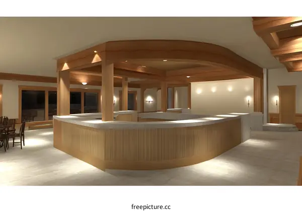 Modern Interior Design Curved Bar Counter With Wooden Beams