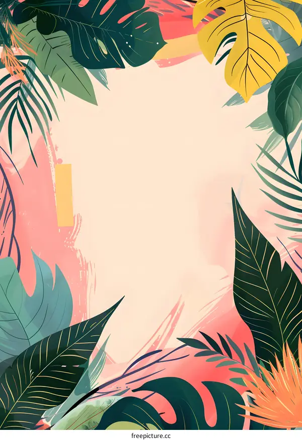 Tropical Leaves Watercolor Background Illustration