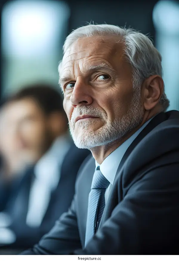 Portrait of Senior Businessman in Suit Looking Away
