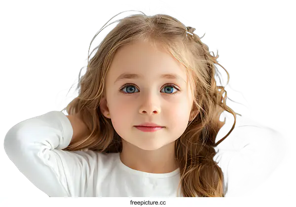 [Transparent Background PNG]Portrait of a cute little blonde girl with blue eyes