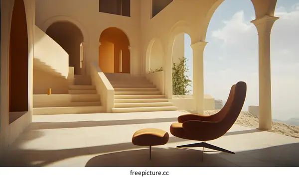 Modern Architecture Design With Archways And Stairs