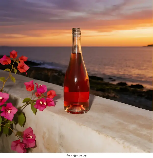 Sunset Scenery with Rose Wine and Bougainvillea