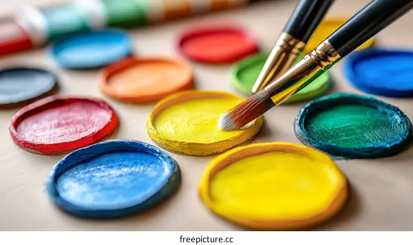 Colorful Paint Palette with Paintbrushes