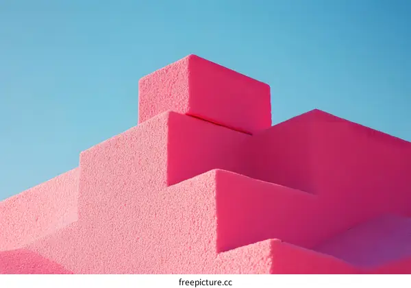 Pink Geometric Shapes Stacked On Top Of Each Other Against A Blue Sky