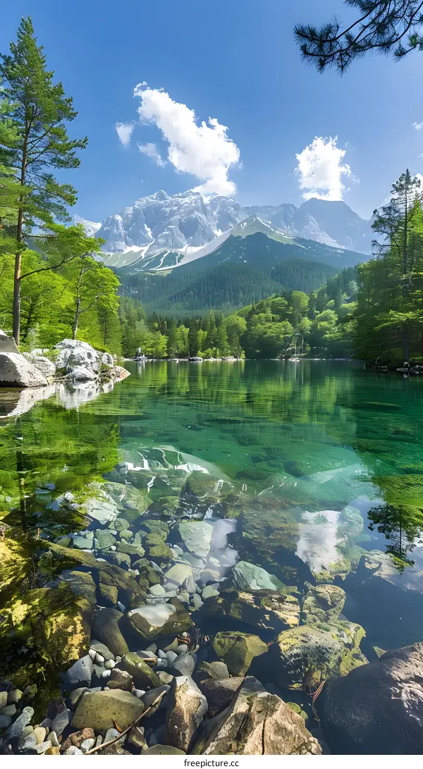 Crystal Clear Mountain Lake with Reflections of the Surrounding Mountains