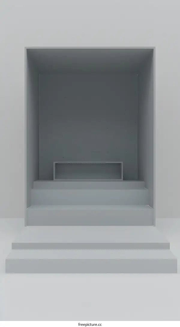 Minimalist Concrete 3D Render of a Platform with Three Steps and a Shelf