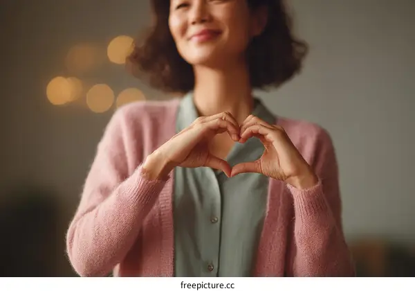 Woman Making Heart Shape with Hands