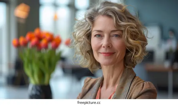 Portrait of a Confident Middle-aged Woman with Blonde Hair