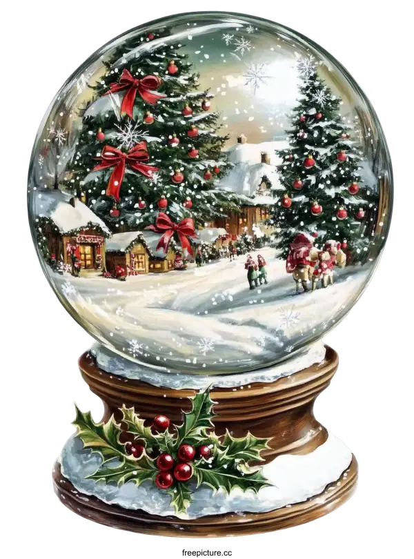 [Transparent Background PNG]Charming Vintage Christmas Snow Globe Illustration