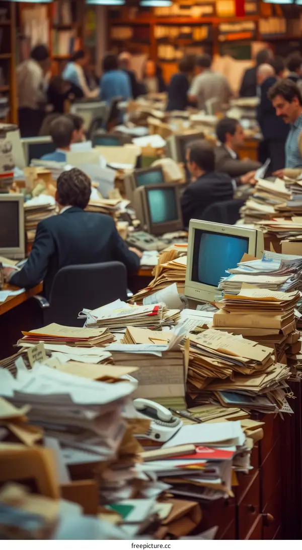 A group of people working in a busy office