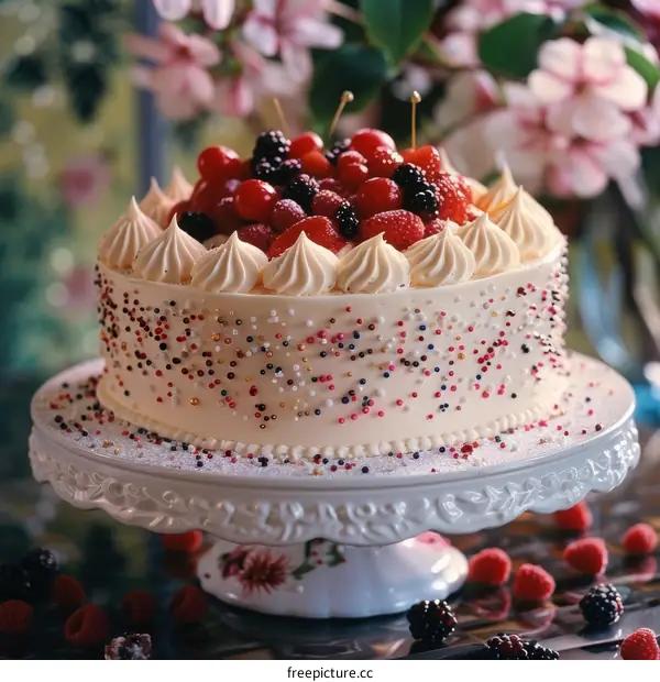 Fresh Berry Celebration Cake with Cream