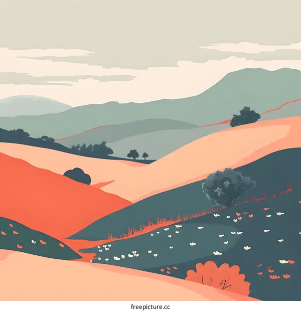 Abstract Landscape with Mountain Range and Trees