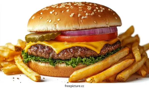Delicious Cheeseburger and French Fries