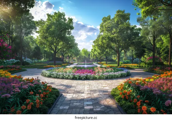 Idyllic Garden Retreat with Tranquil Fountain