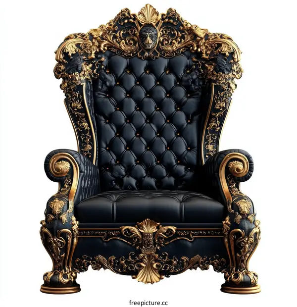 Luxury Black Leather Throne Chair with Gold Accents