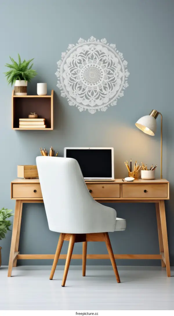 Home office with mandala wall art