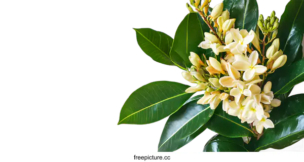 [Transparent Background PNG]White Flowers and Green Leaves on White Background