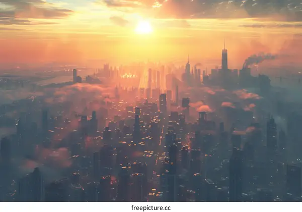 Sunrise over a Futuristic Cityscape