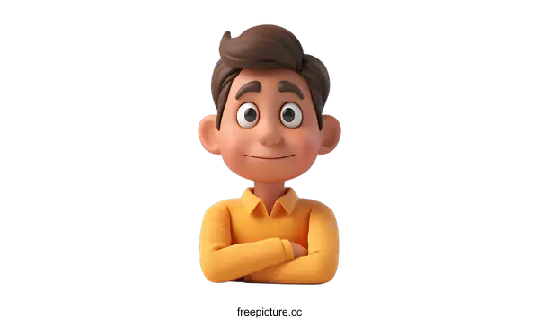 [Transparent Background PNG]Smiling Cartoon Boy with Crossed Arms