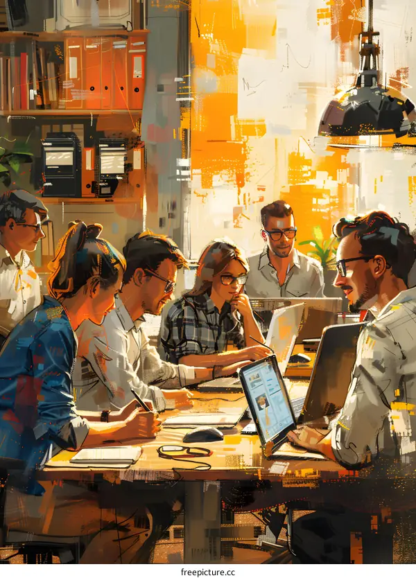 A group of people working together in an office