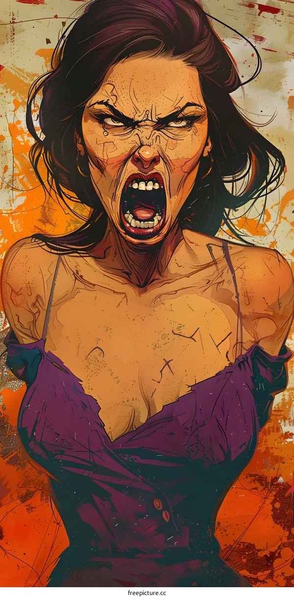 Angry Woman Illustration with Grunge Background