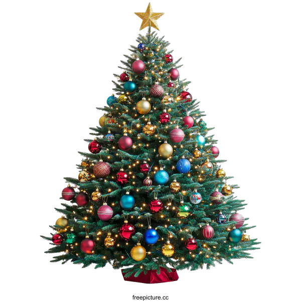 [Transparent Background PNG]Festive Christmas Tree with Colorful Ornaments