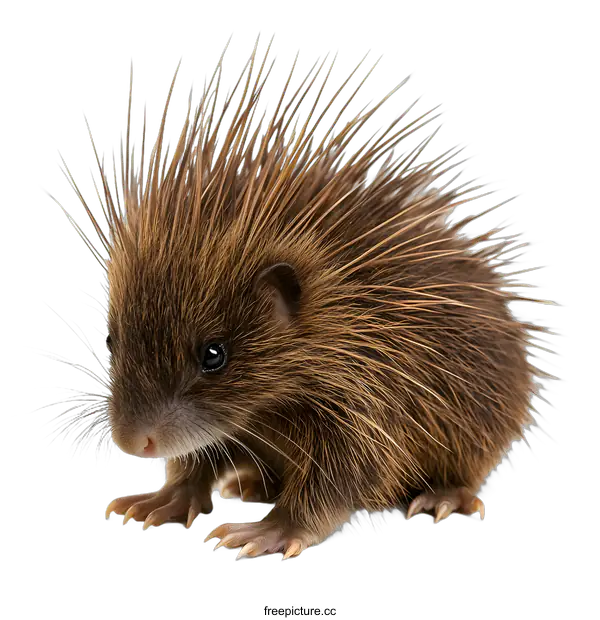 [Transparent Background PNG]Cute Baby Porcupine with Spikes on White Background